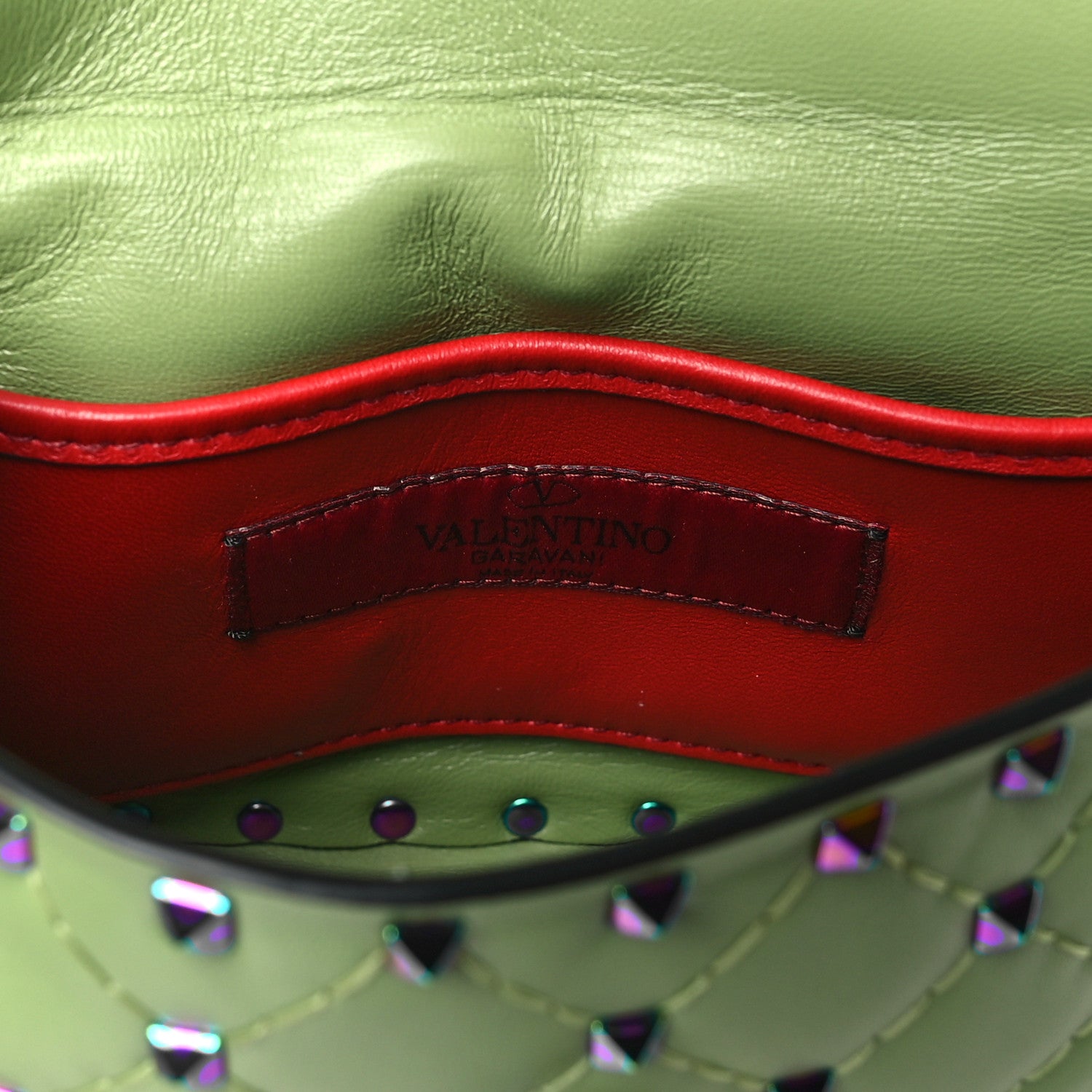 Valentino Garavani Lambskin Oil Slick Rockstud Spike Shoulder Bag Green 6 of 9