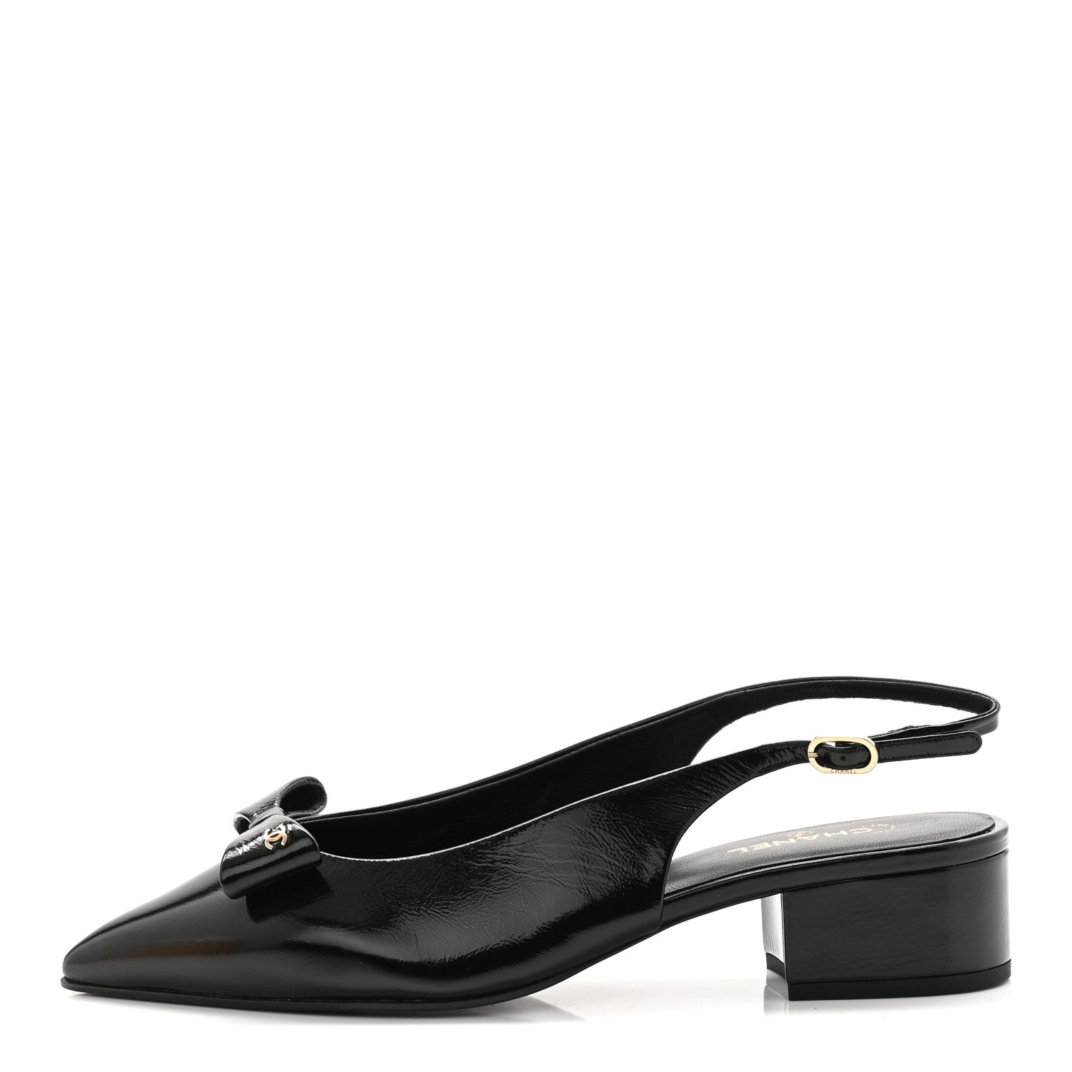 Chanel Crumpled Patent Calfskin CC Bow Slingback Pumps 37.5 Black 1 of 9