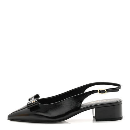Chanel Crumpled Patent Calfskin CC Bow Slingback Pumps 37.5 Black 1 of 9