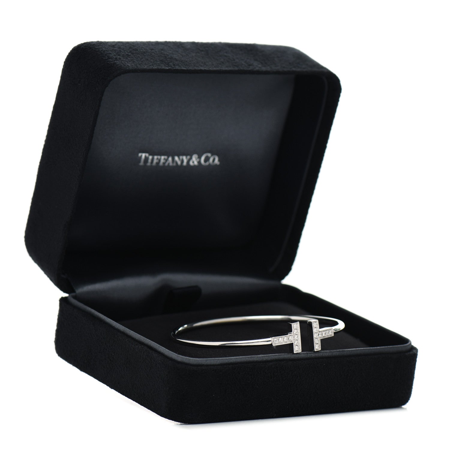 Tiffany 18K White Gold Diamond T Wire Bracelet 4 of 4