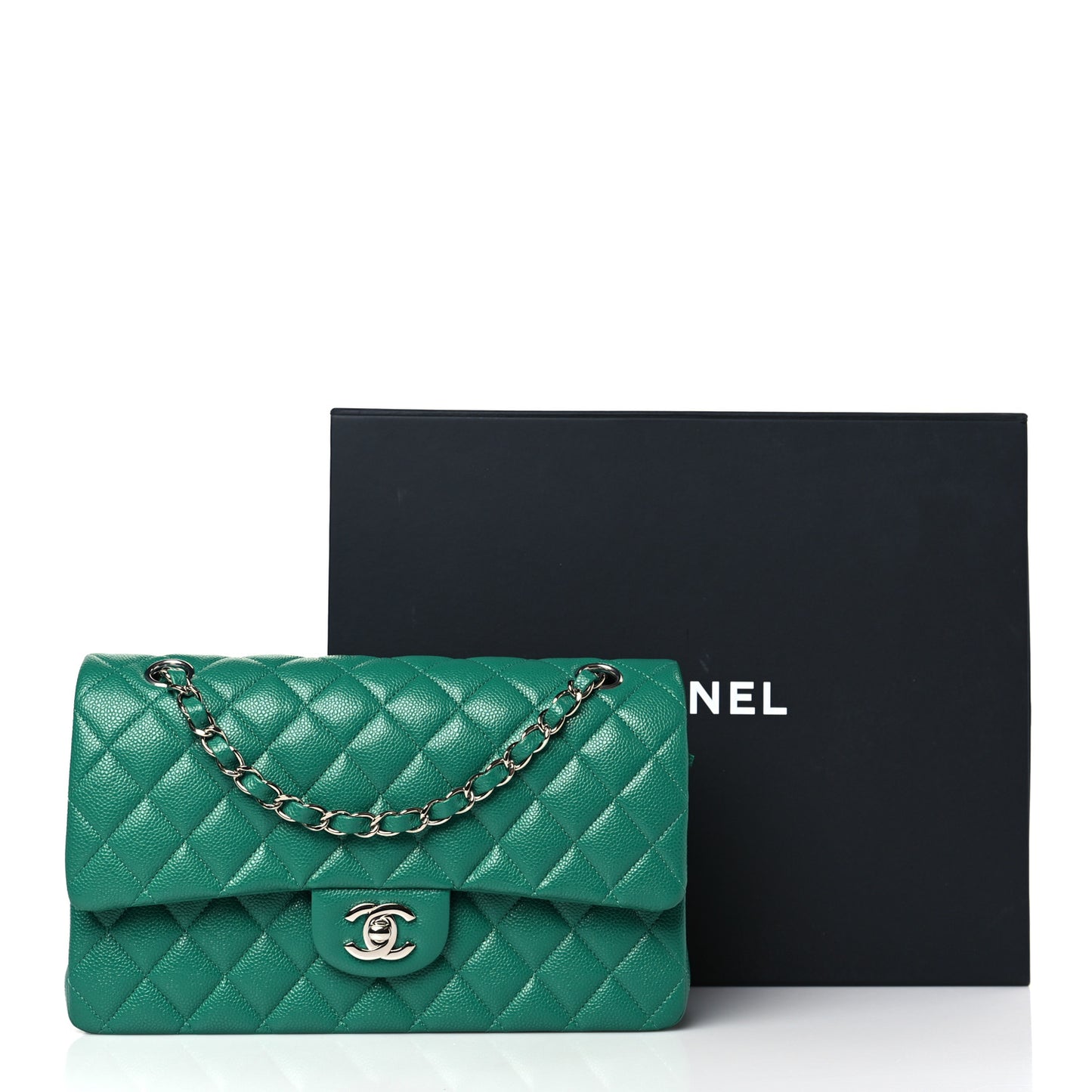Caviar Quilted Medium Double Flap Green