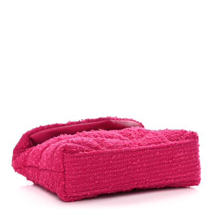 Saint Laurent Boucle Tweed Quilted Loulou Puffer Monogram Pouch Clutch Magenta 3 of 12