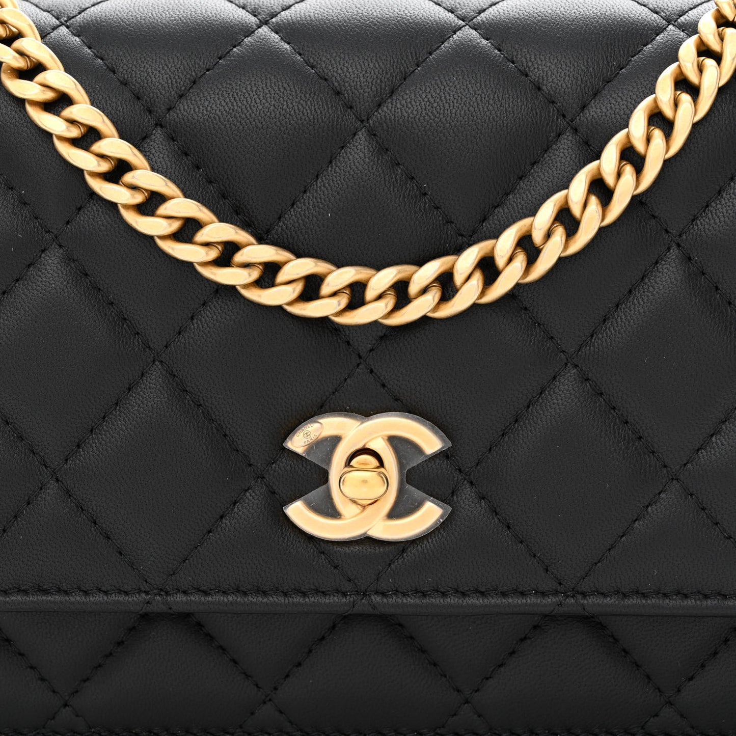 Lambskin Quilted Sweet Camellia Wallet on Chain WOC Black