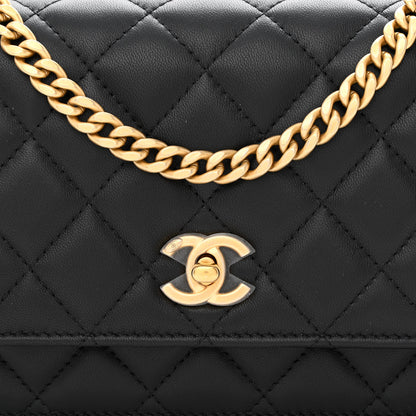 Chanel Lambskin Quilted Sweet Camellia Wallet on Chain WOC Black 8 of 11