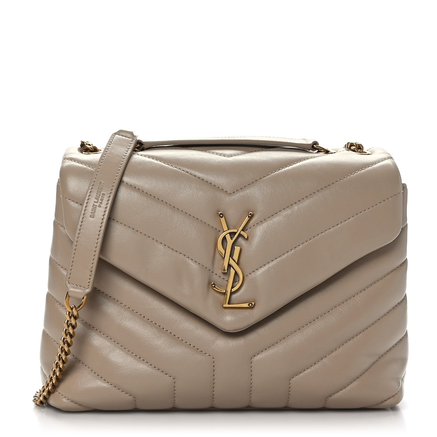 Saint Laurent Calfskin Y Quilted Monogram Small Loulou Chain Satchel Dark Beige 1 of 8