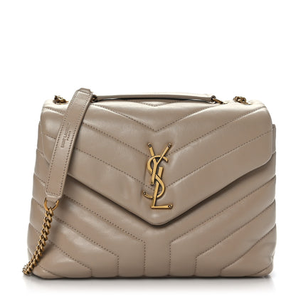 Saint Laurent Calfskin Y Quilted Monogram Small Loulou Chain Satchel Dark Beige 1 of 8