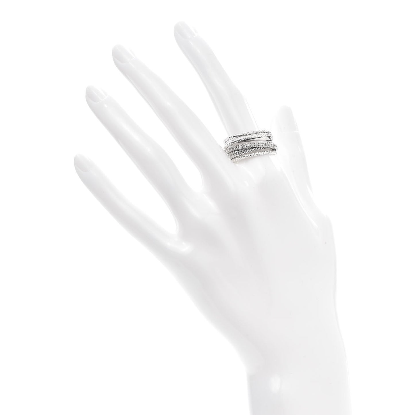 Sterling Silver 14K White Gold Diamond 11mm Wide Crossover Cable Ring 58 8.5