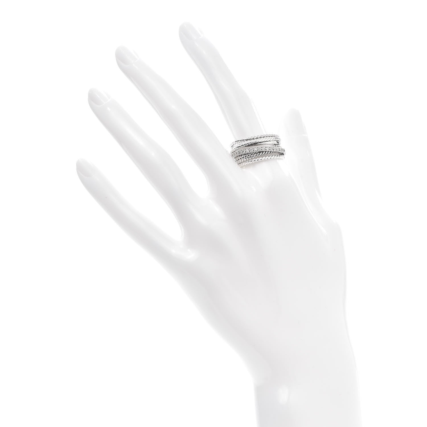 David Yurman Sterling Silver 14K White Gold Diamond 11mm Wide Crossover Cable Ring 58 8.5 2 of 4