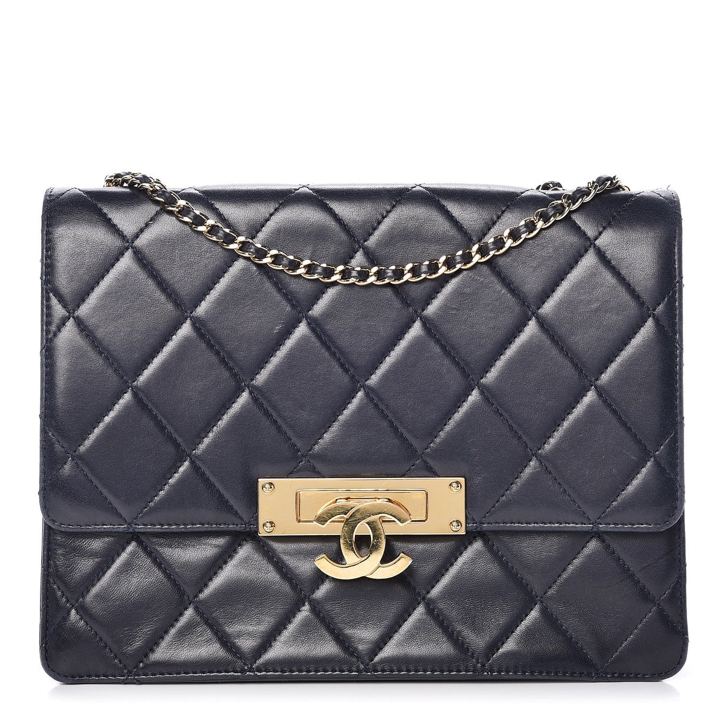 Lambskin Quilted Medium Golden Class Flap Marine