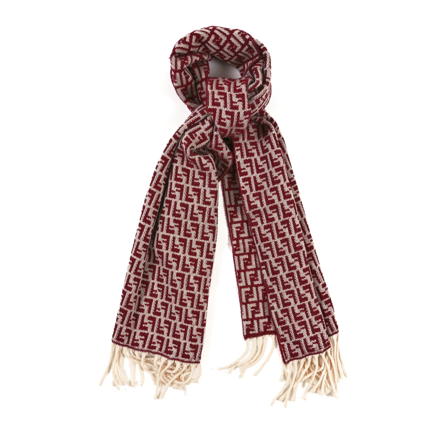 Wool FF Fringe Scarf Red White
