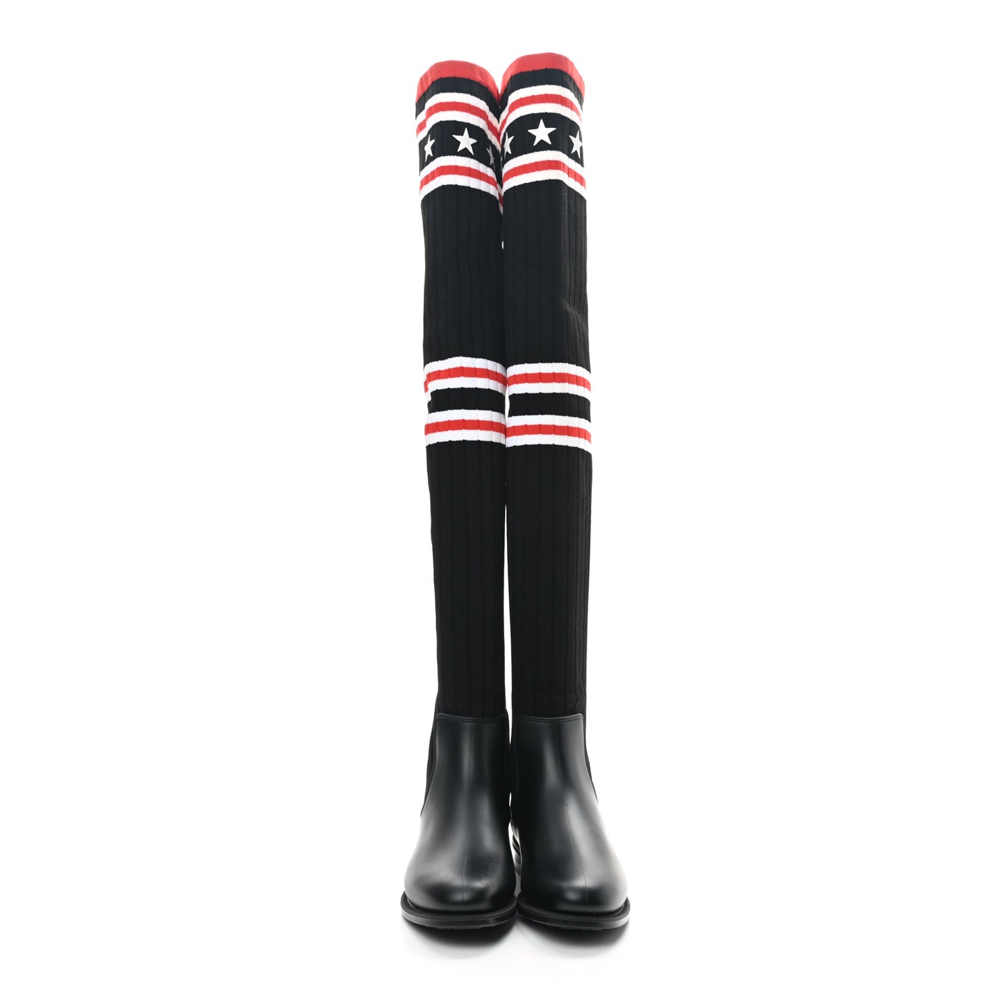 Knit Rubber Storm Over The Knee Boots 37 Black