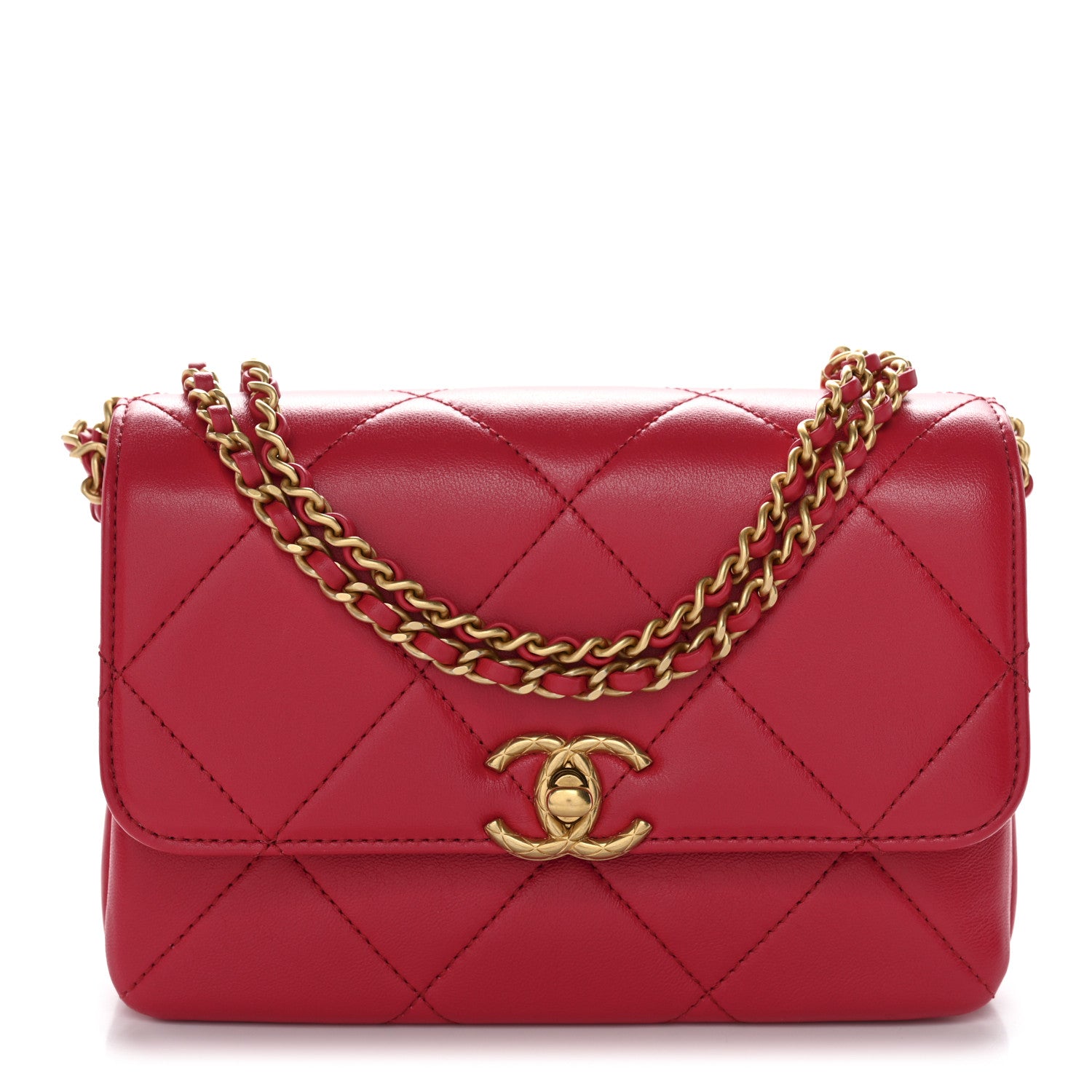 Chanel Lambskin Quilted Enamel Chain Logo Mini Flap Red 1 of 10