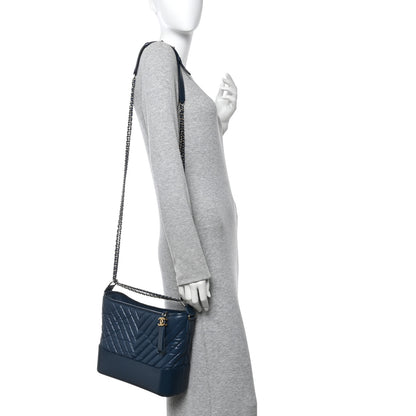Chanel Aged Calfskin Chevron Quilted Medium Gabrielle Hobo Blue 2 of 10