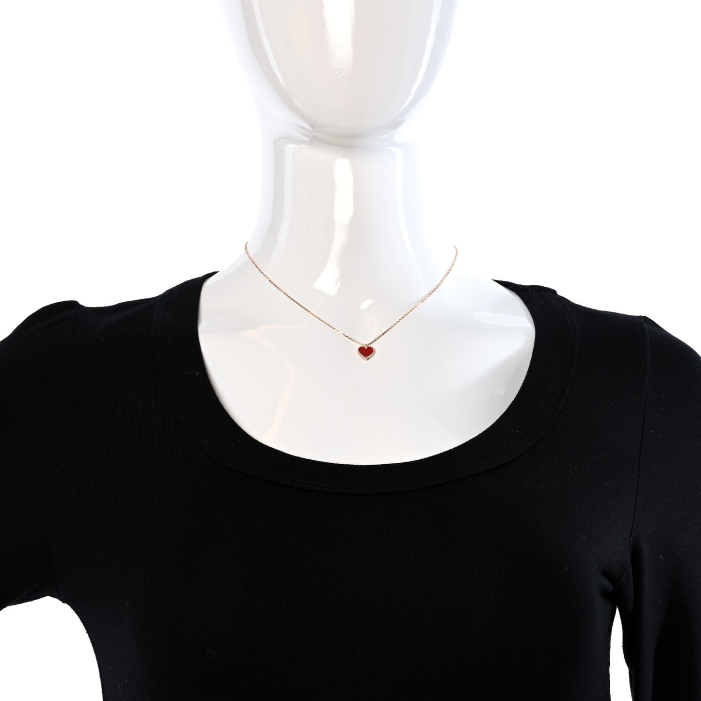 18K Rose Gold Carnelian Sweet Alhambra Heart Pendant Necklace