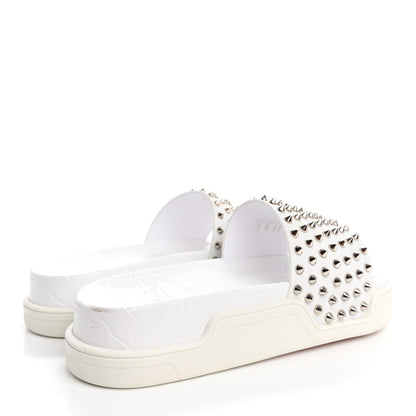 Christian Louboutin Calfskin Donna Studded Pool Fun Platform Flat Slide Sandals 41 White 5 of 11