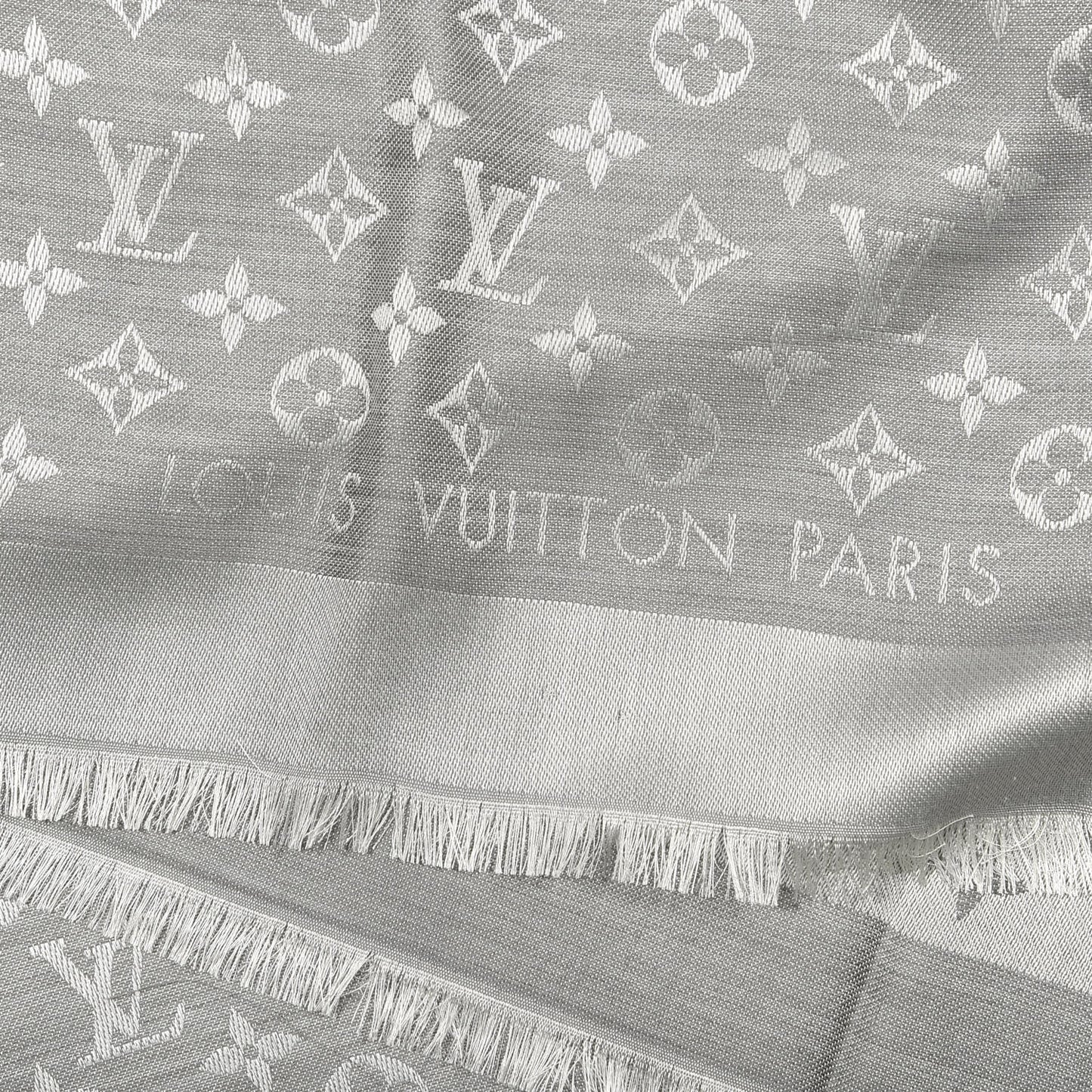 Wool Silk Monogram Denim Shawl Grey