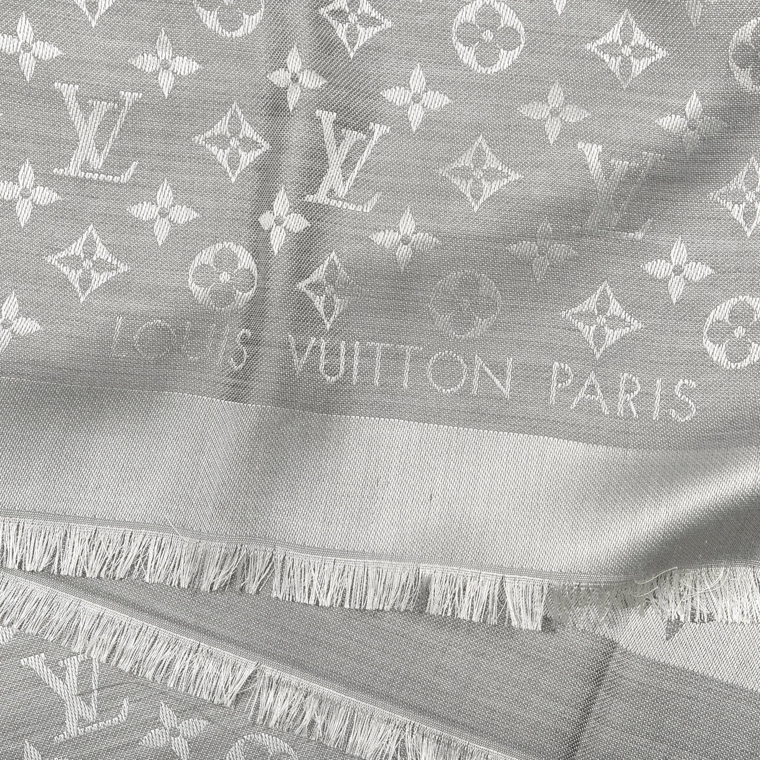 Louis Vuitton Wool Silk Monogram Denim Shawl Grey 2 of 3