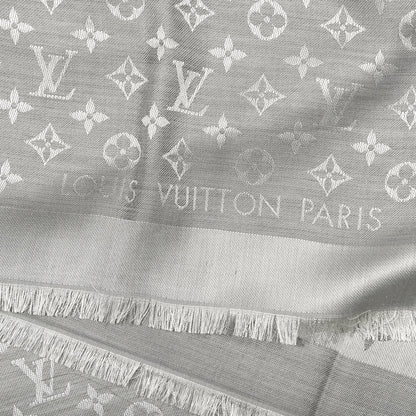 Louis Vuitton Wool Silk Monogram Denim Shawl Grey 2 of 3