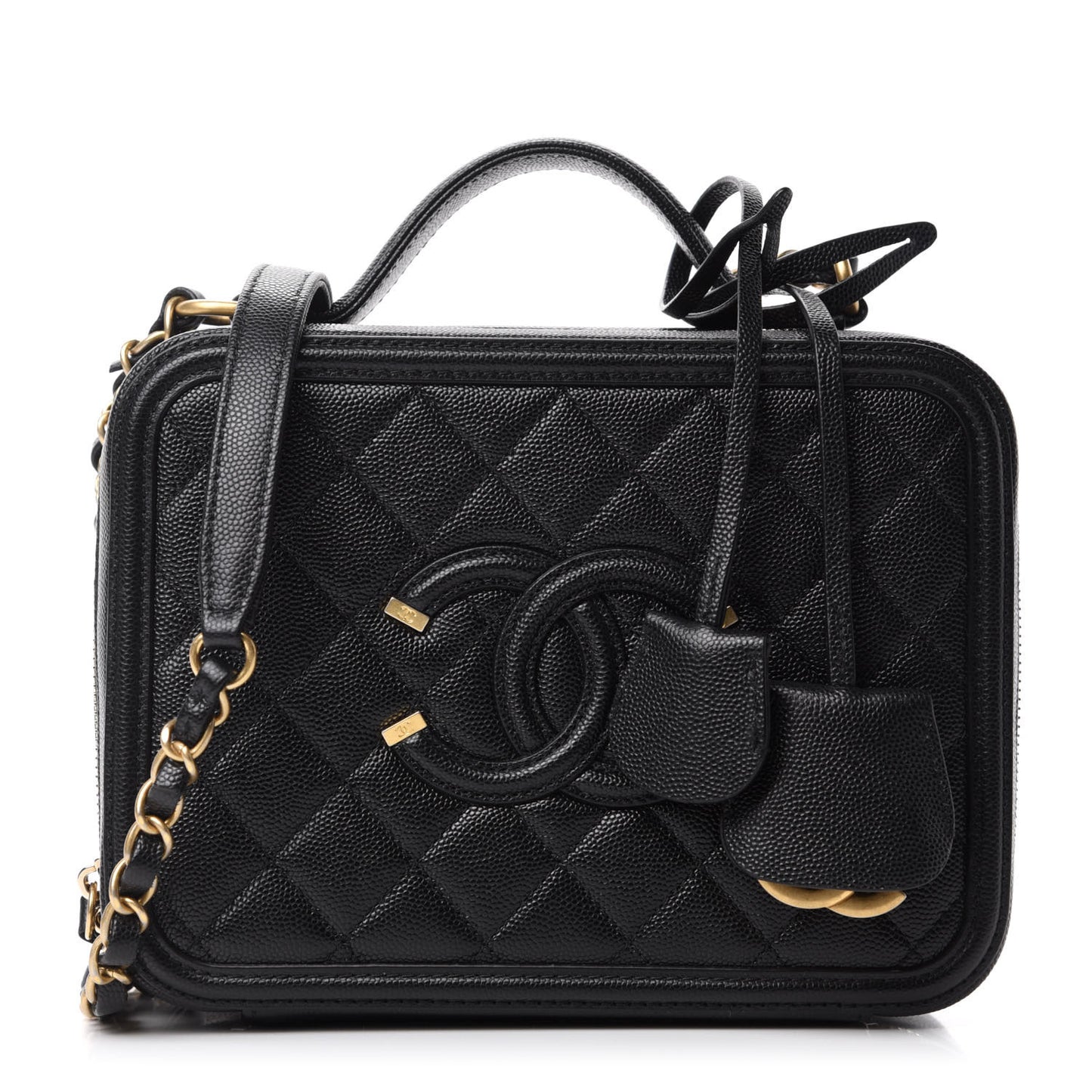 Caviar Quilted Medium CC Filigree Vanity Case Black