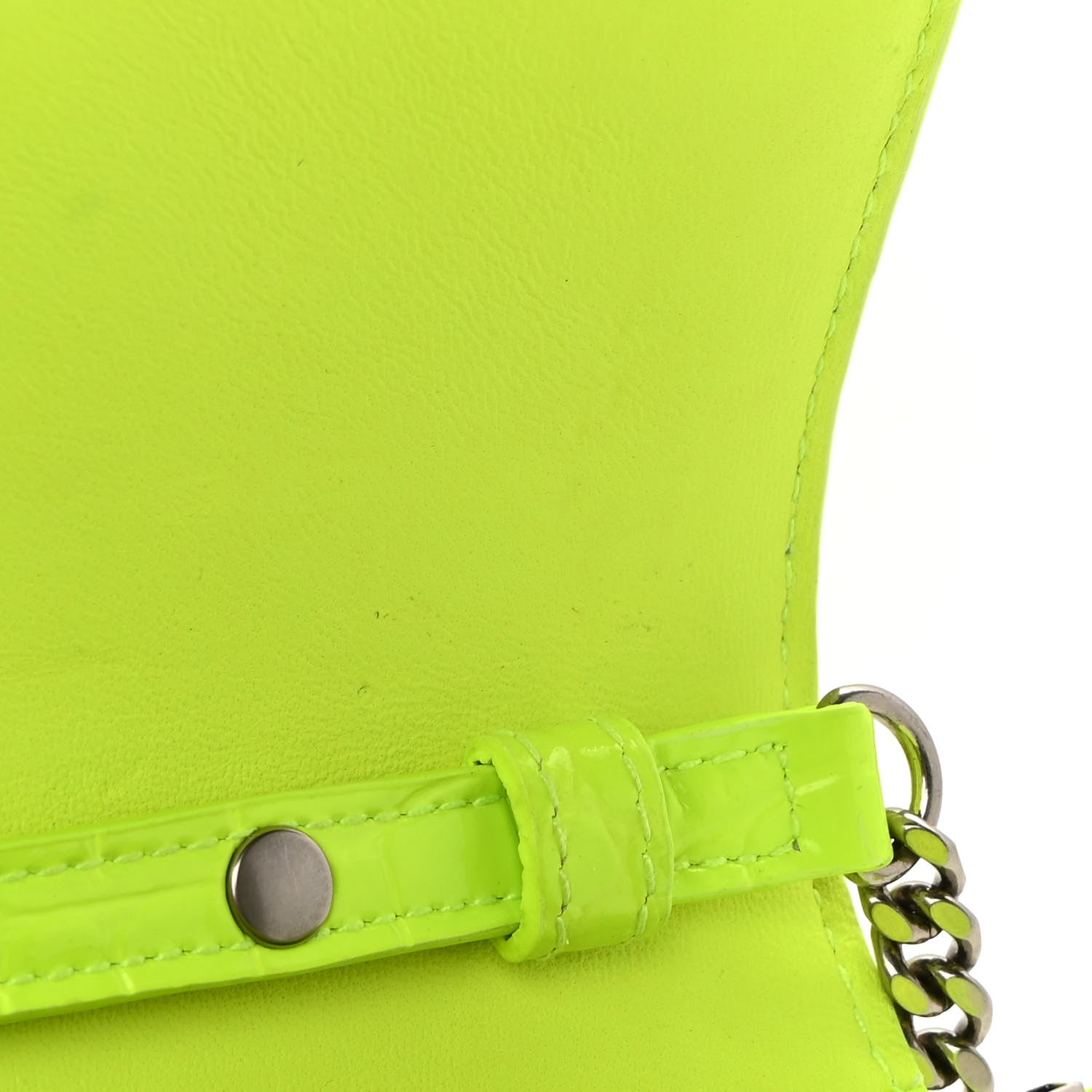 Balenciaga Shiny Calfskin Crocodile Embossed Hourglass Chain Bag Fluo Yellow 11 of 13