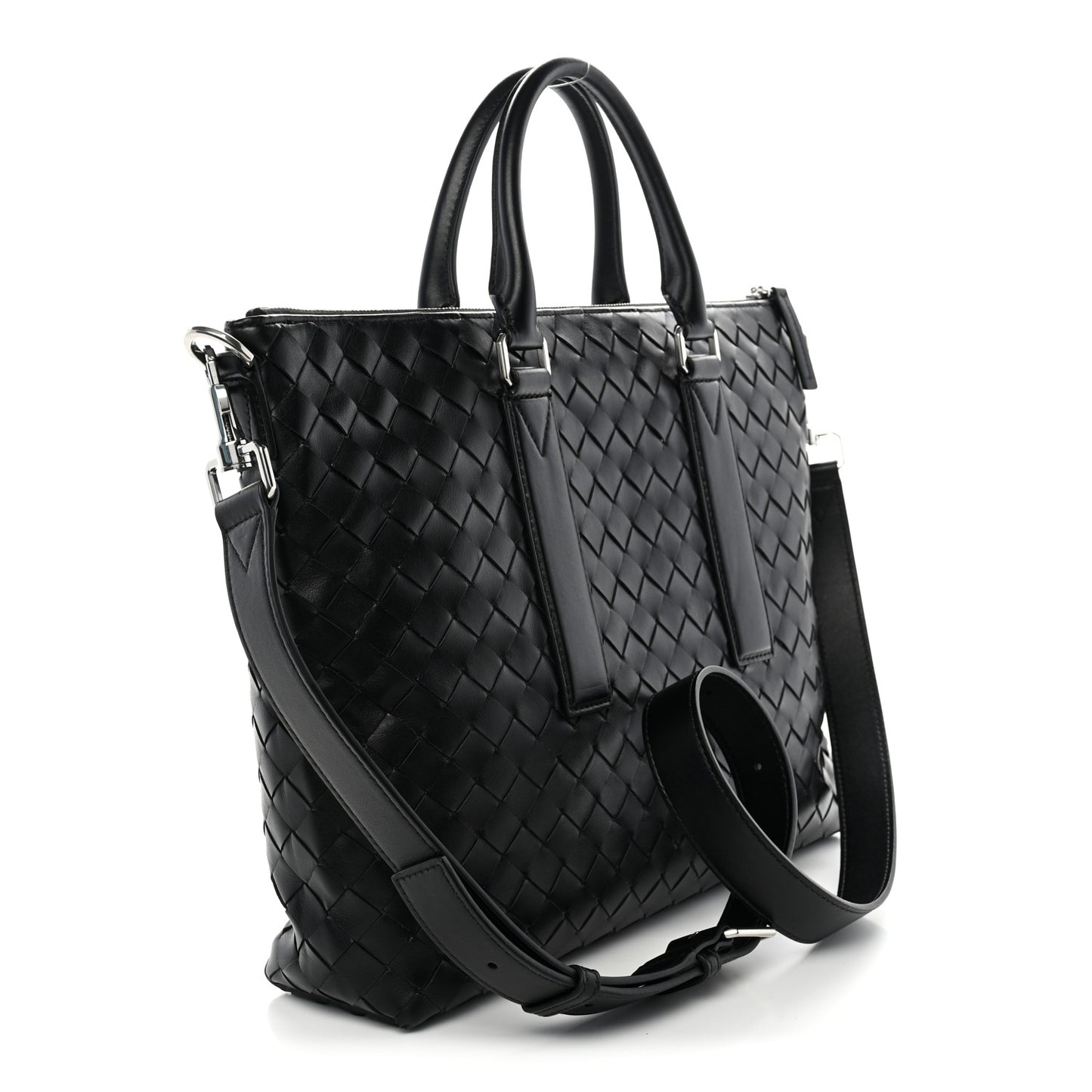 Calfskin Intrecciato Zipped Tote Black