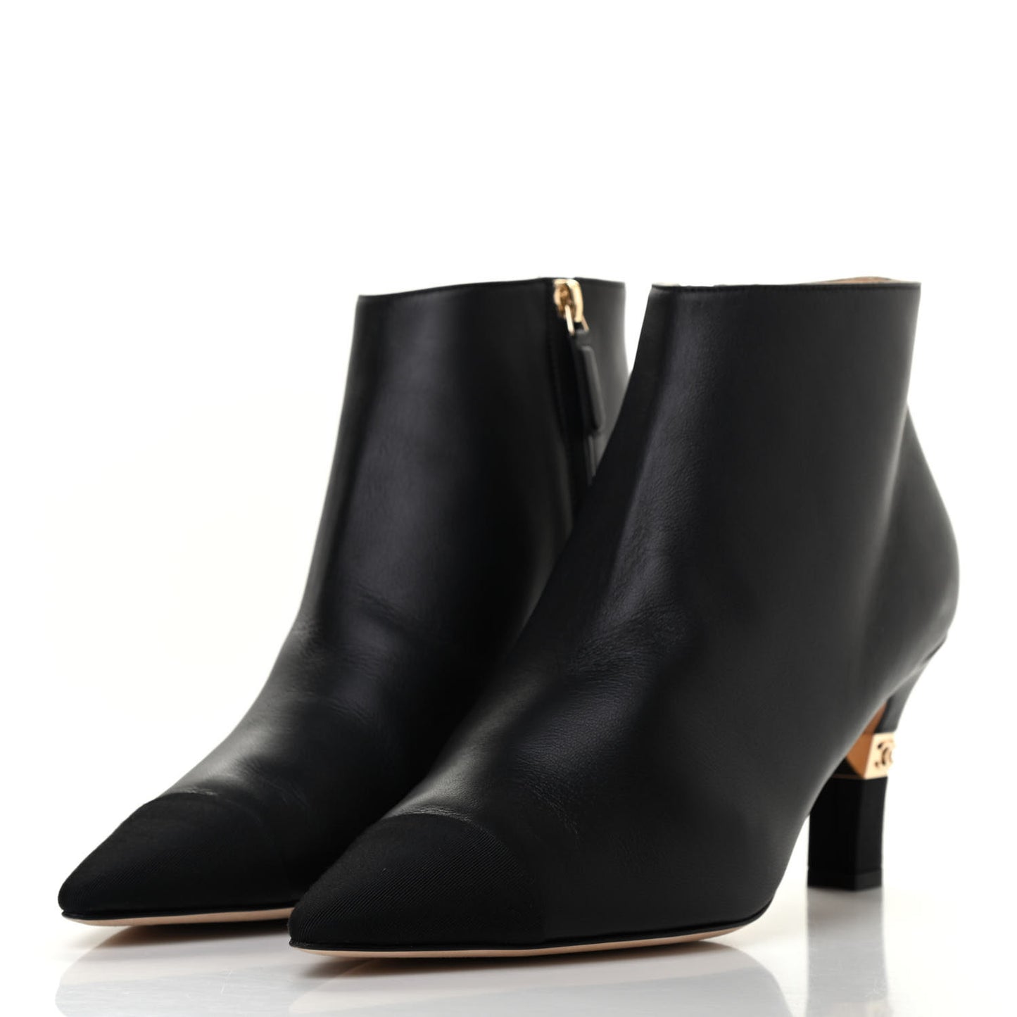 Lambskin Grosgrain Cap Toe Short Ankle Boots 40.5 Black