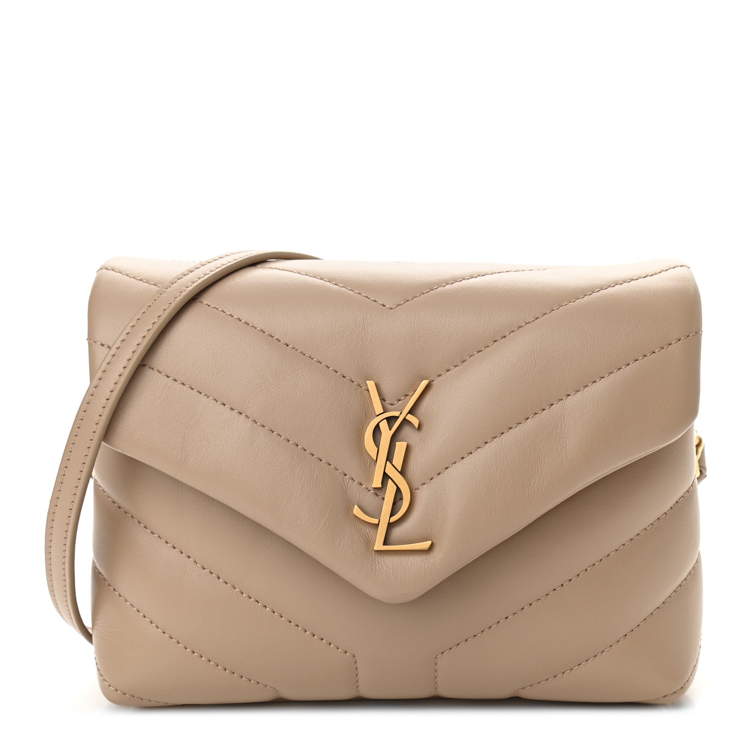 Saint Laurent Calfskin Y Quilted Monogram Toy Loulou Crossbody Bag Dark Beige 1 of 8