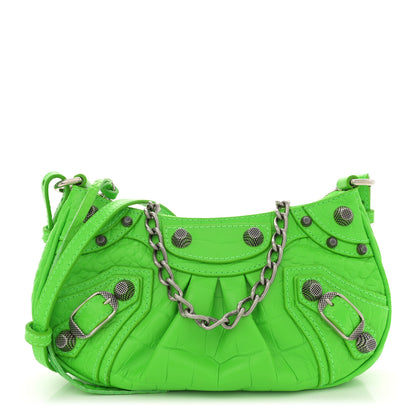 Balenciaga Extra Supple Calfskin Crocodile Embossed Le Cagole Mini Purse With Chain Acid Green 1 of 11