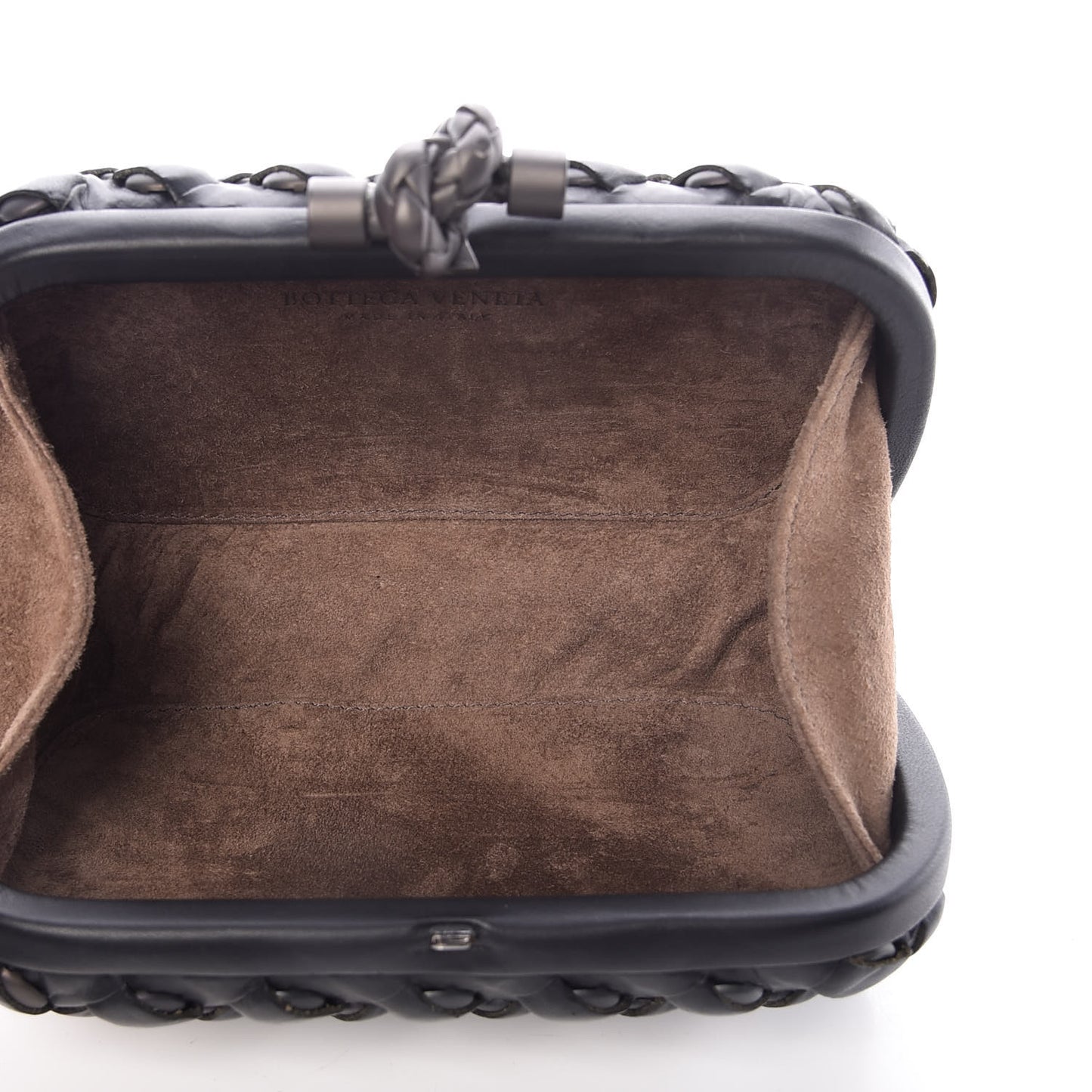 Nappa Intrecciato Studded Knot Clutch Black
