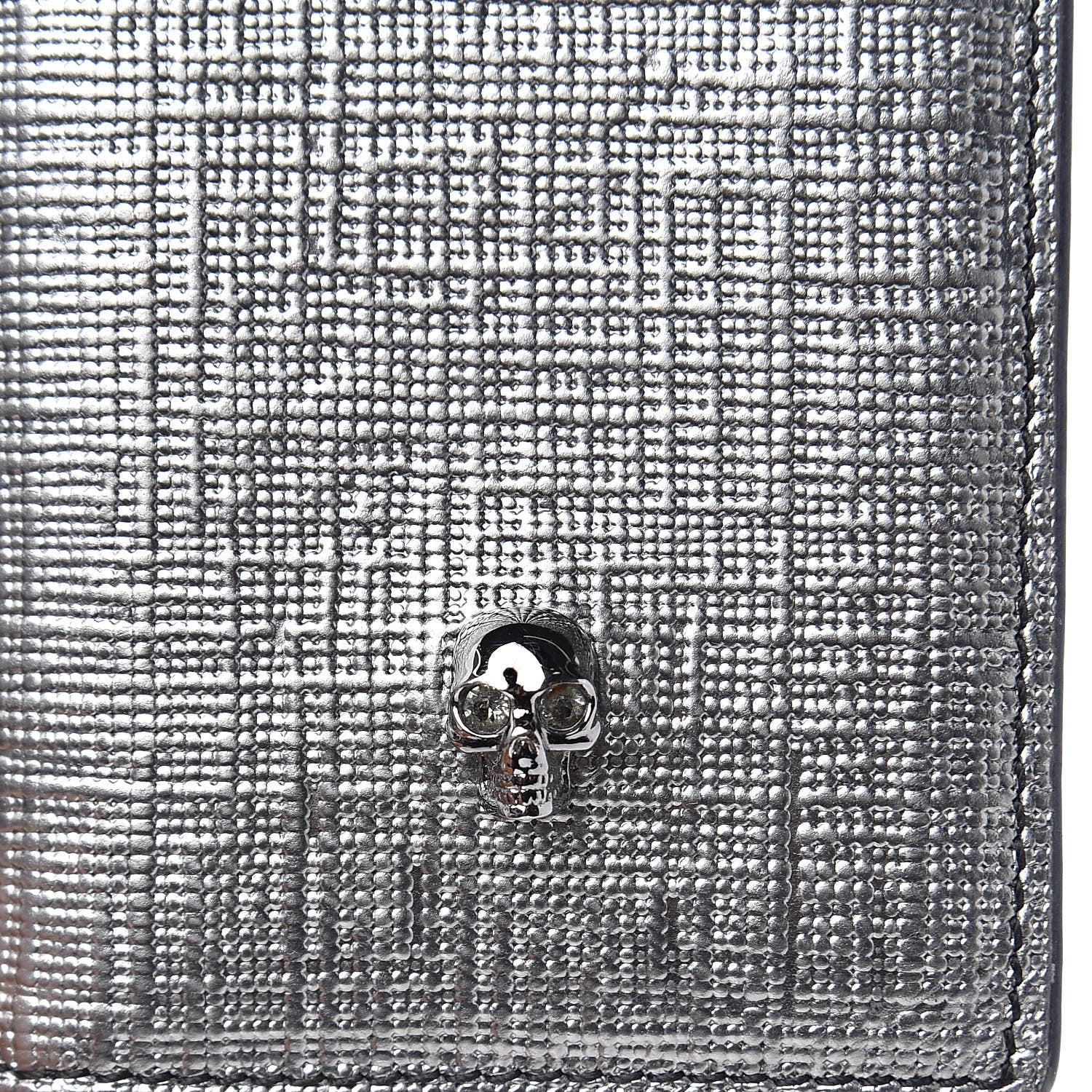 Alexander McQueen Metallic Textured Calfskin Skull Bi Fold Card Holder Silver 7 of 9