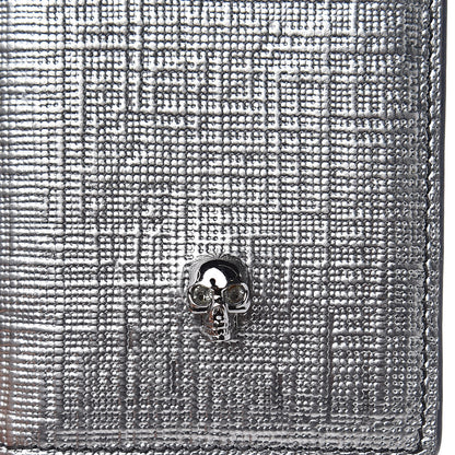Alexander McQueen Metallic Textured Calfskin Skull Bi Fold Card Holder Silver 7 of 9