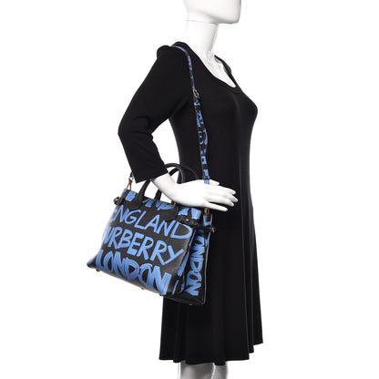 Burberry Grainy Calfskin Graffiti Print Medium Banner Tote Black 2 of 11