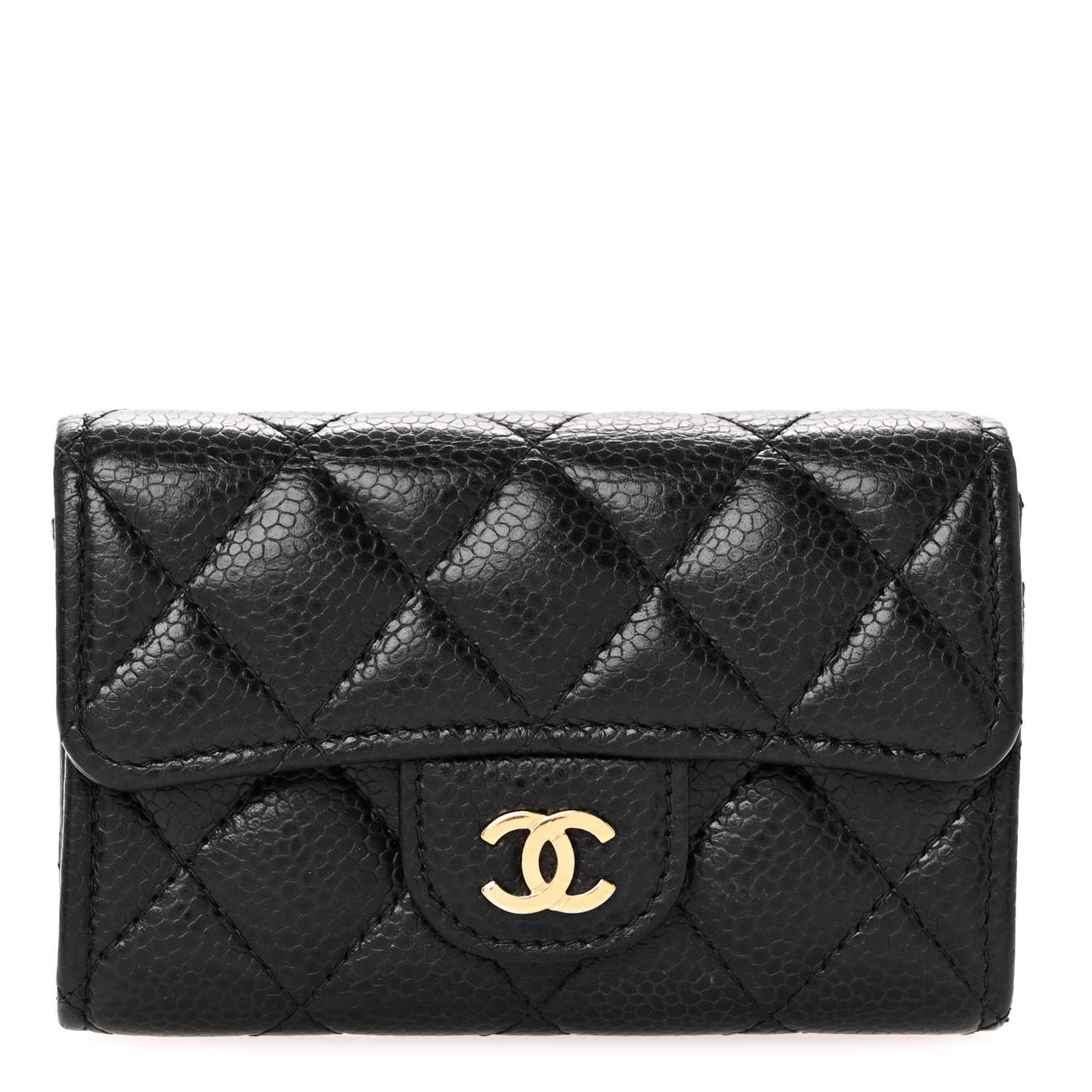 Caviar Quilted Flap Card Holder Black