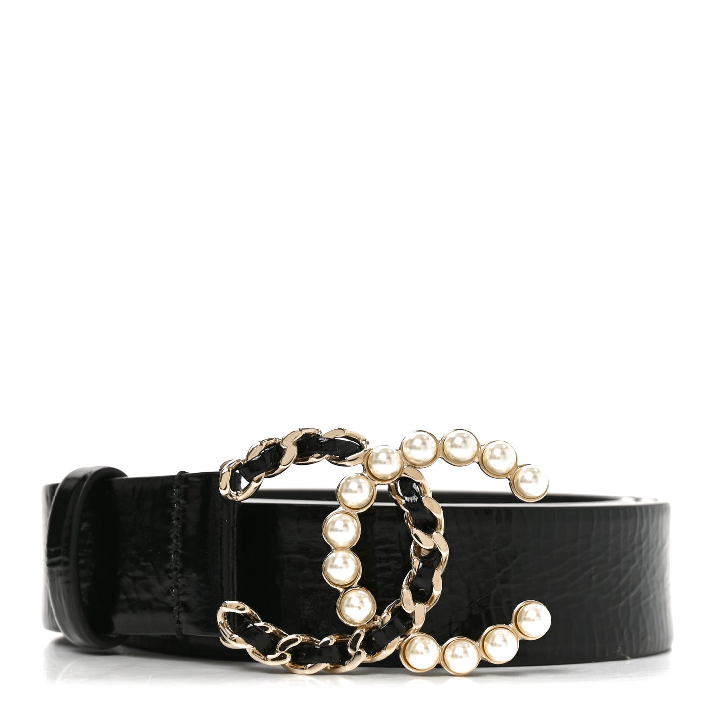 Crumpled Calfskin Pearl CC Belt 105 42 Black