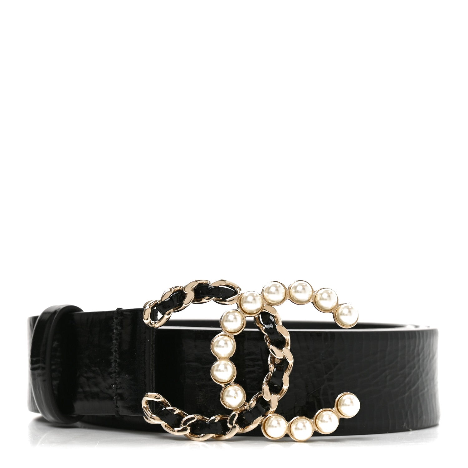 Chanel Crumpled Calfskin Pearl CC Belt 105 42 Black 1 of 8