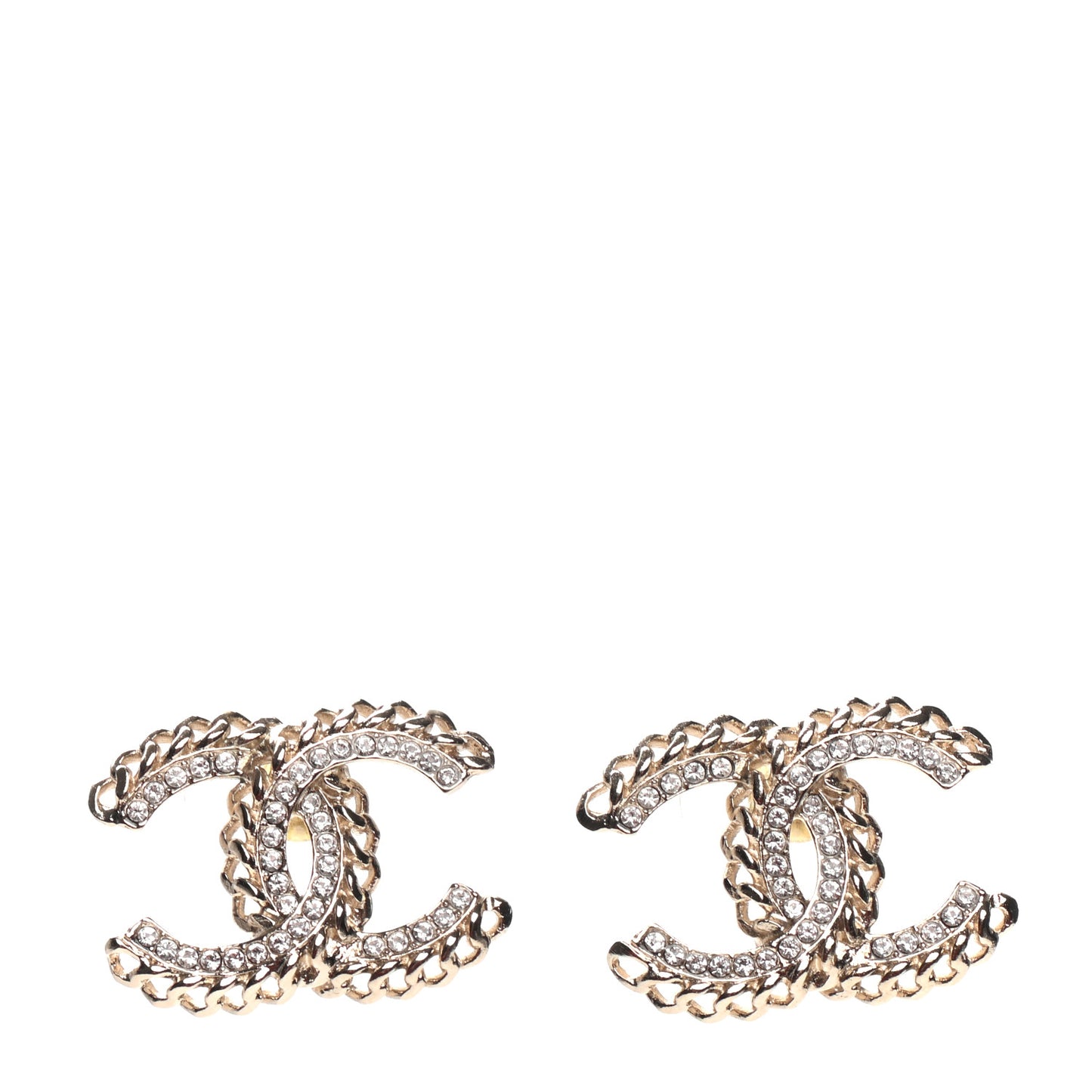 Crystal Chain CC Earrings Gold