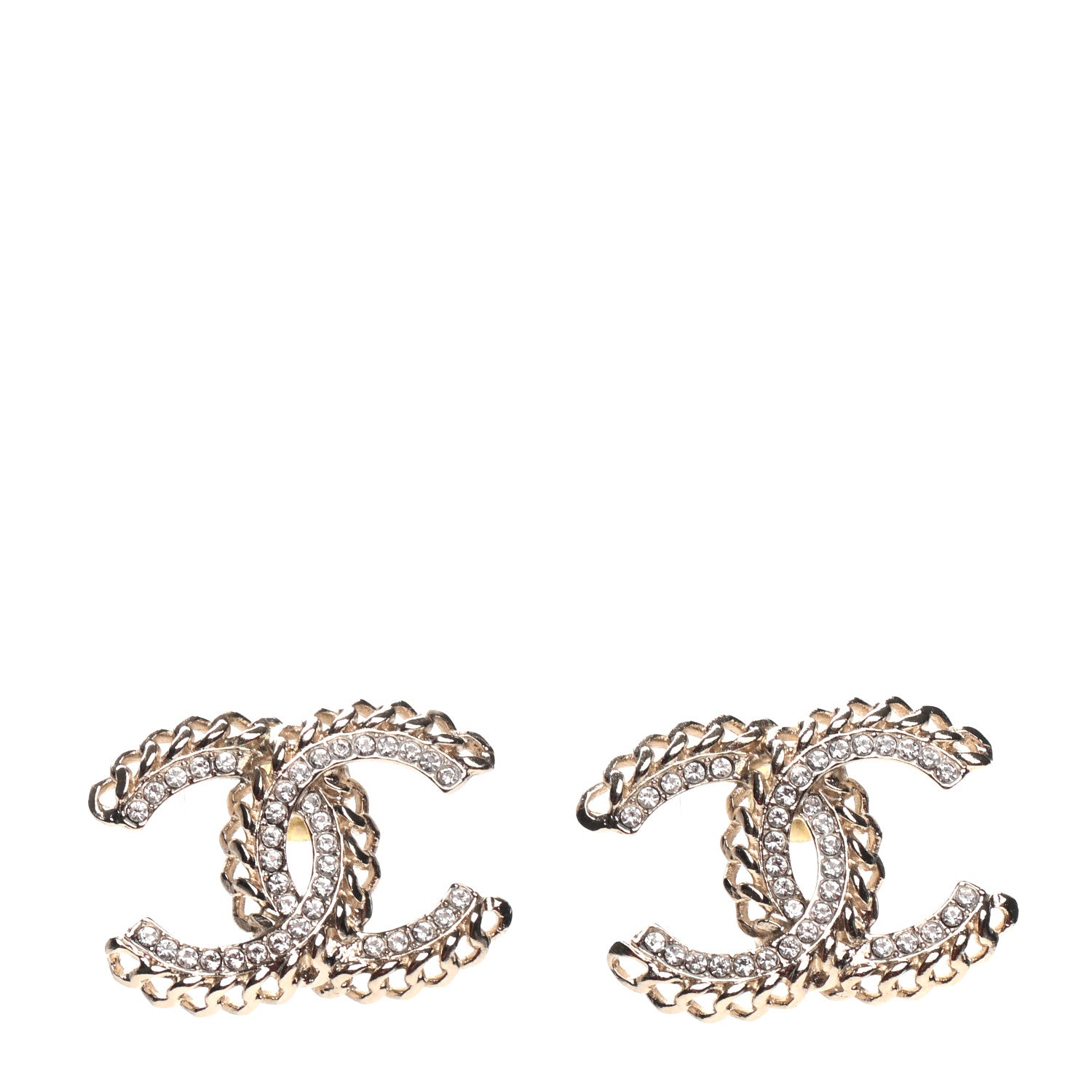 Chanel Crystal Chain CC Earrings Gold 1 of 4