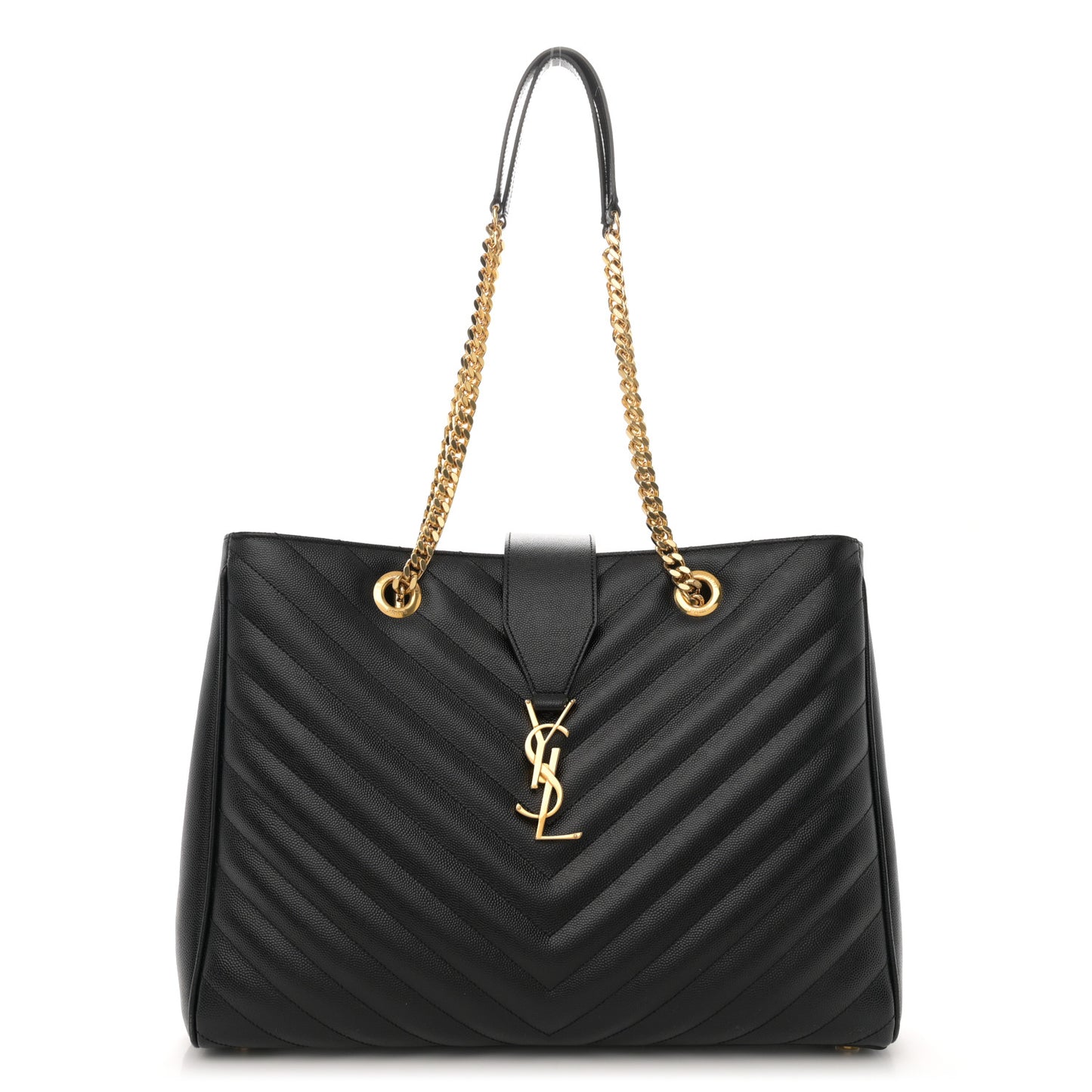 Grain De Poudre Matelasse Chevron Monogram Shopping Bag Black