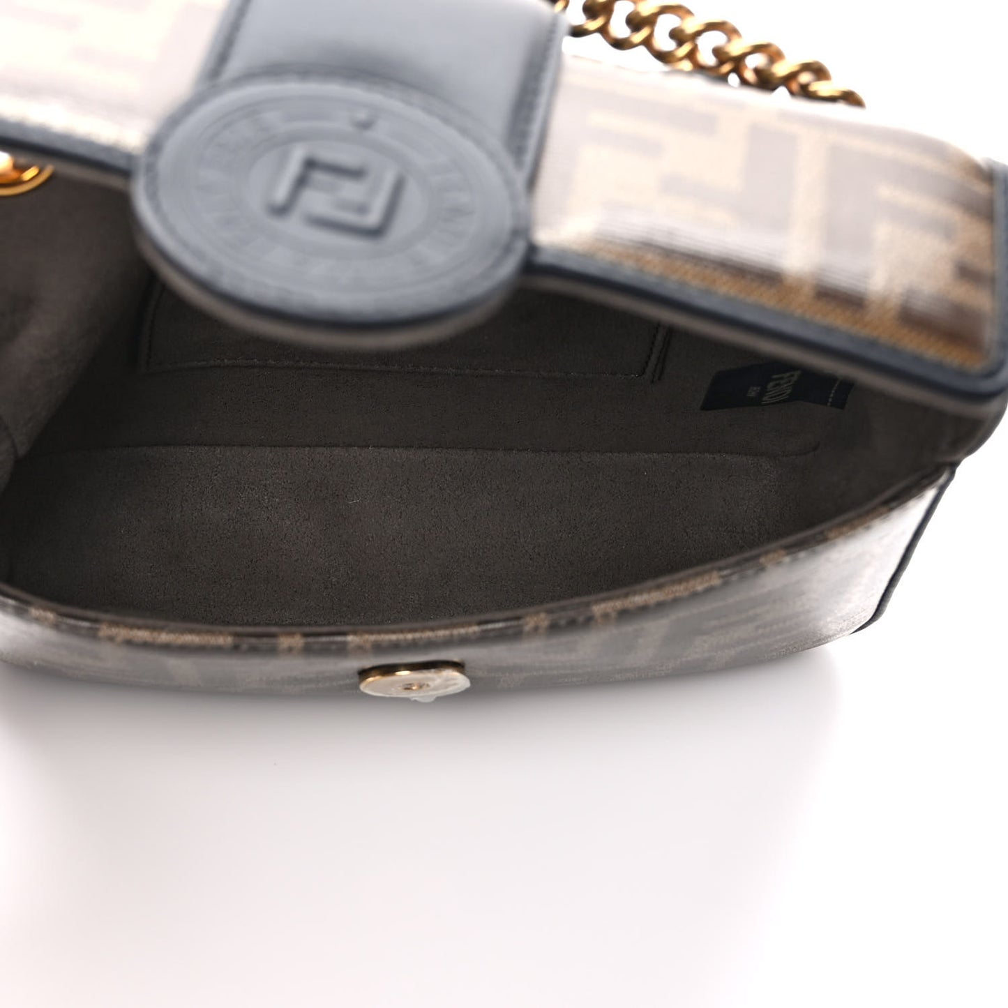 Glazed Fabric Vitello Century FF 1974 Stamp Patch Mini Double F Crossbody Bag Mogano Panna Black