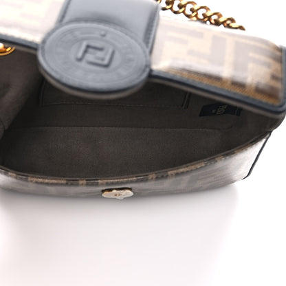 Fendi Glazed Fabric Vitello Century FF 1974 Stamp Patch Mini Double F Crossbody Bag Mogano Panna Black 5 of 9
