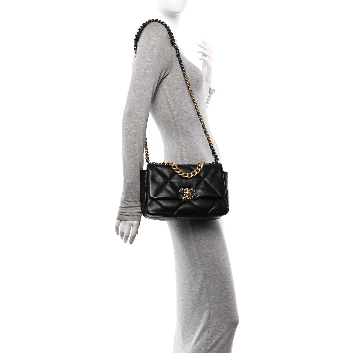 Lambskin Quilted Medium Chanel 19 Flap Black