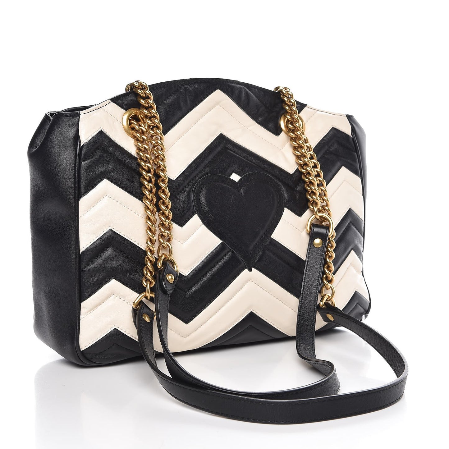 Calfskin Matelasse Medium GG Marmont Open Top Shoulder Bag Black White