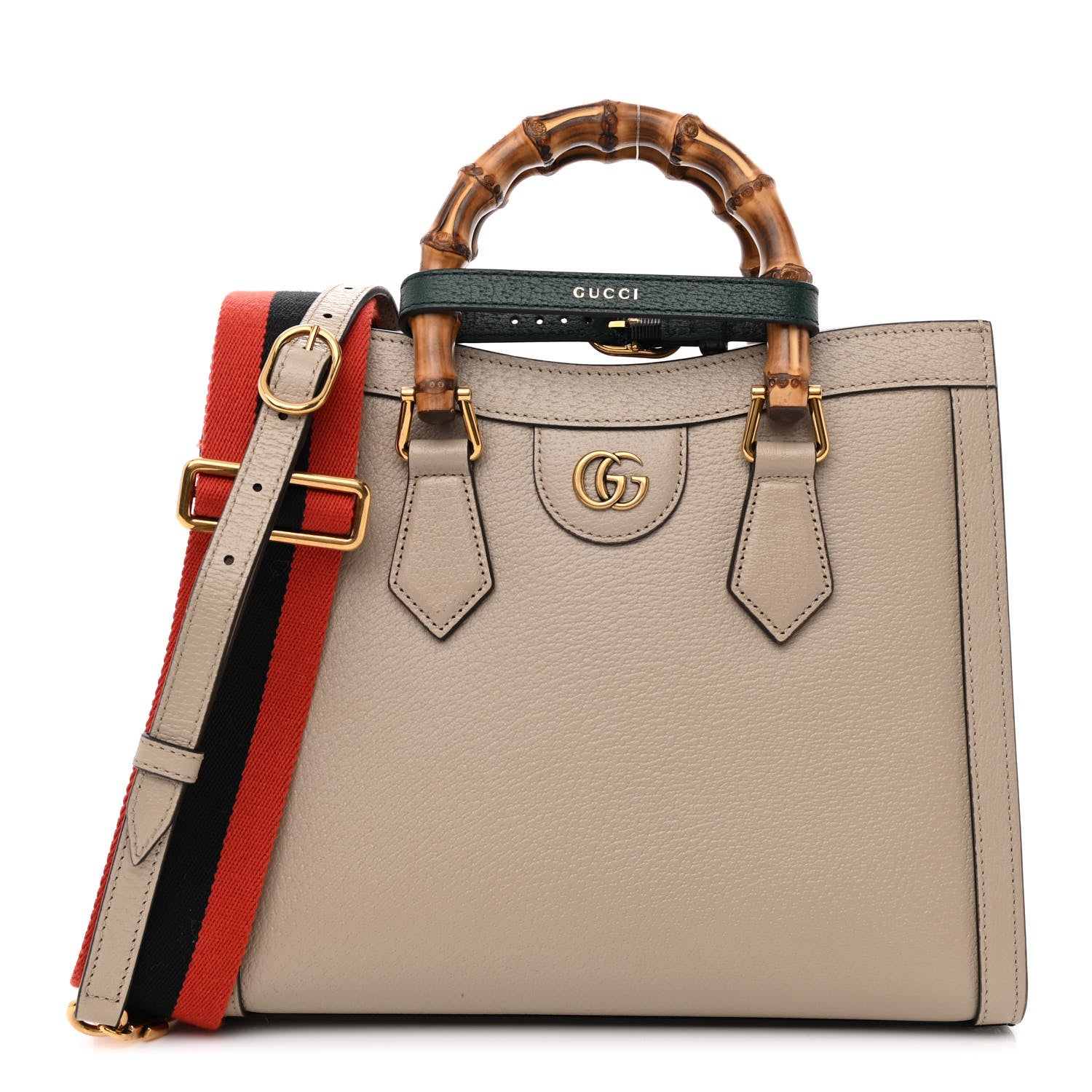 Gucci Textured Dollar Calfskin Web Small Diana Tote Bag Oatmeal Vintage Green 1 of 10