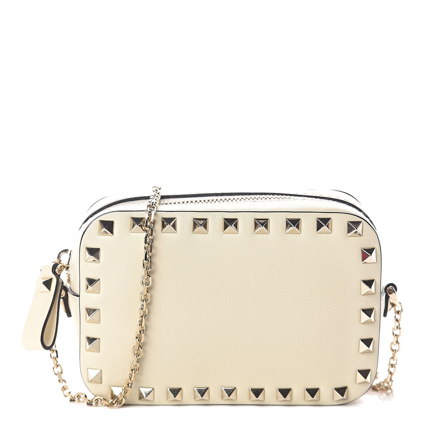 Calfskin Small Rockstud Chain Camera Crossbody Bag Ivory