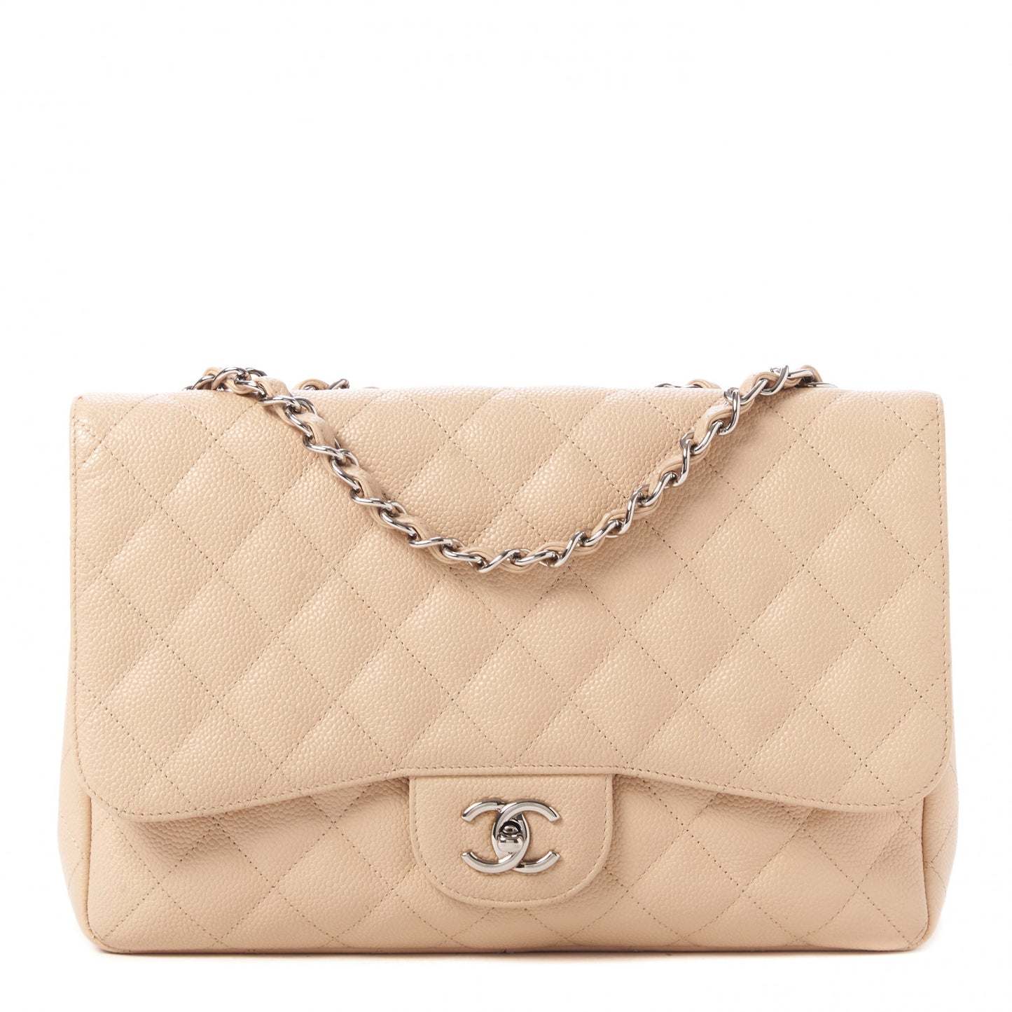 Caviar Quilted Jumbo Single Flap Beige Clair
