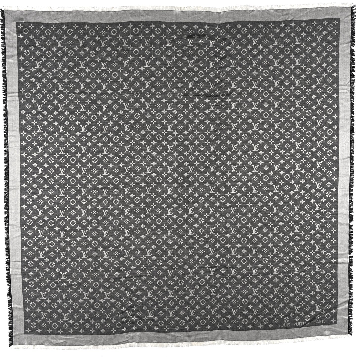 Silk Wool Monogram Denim Shawl Black