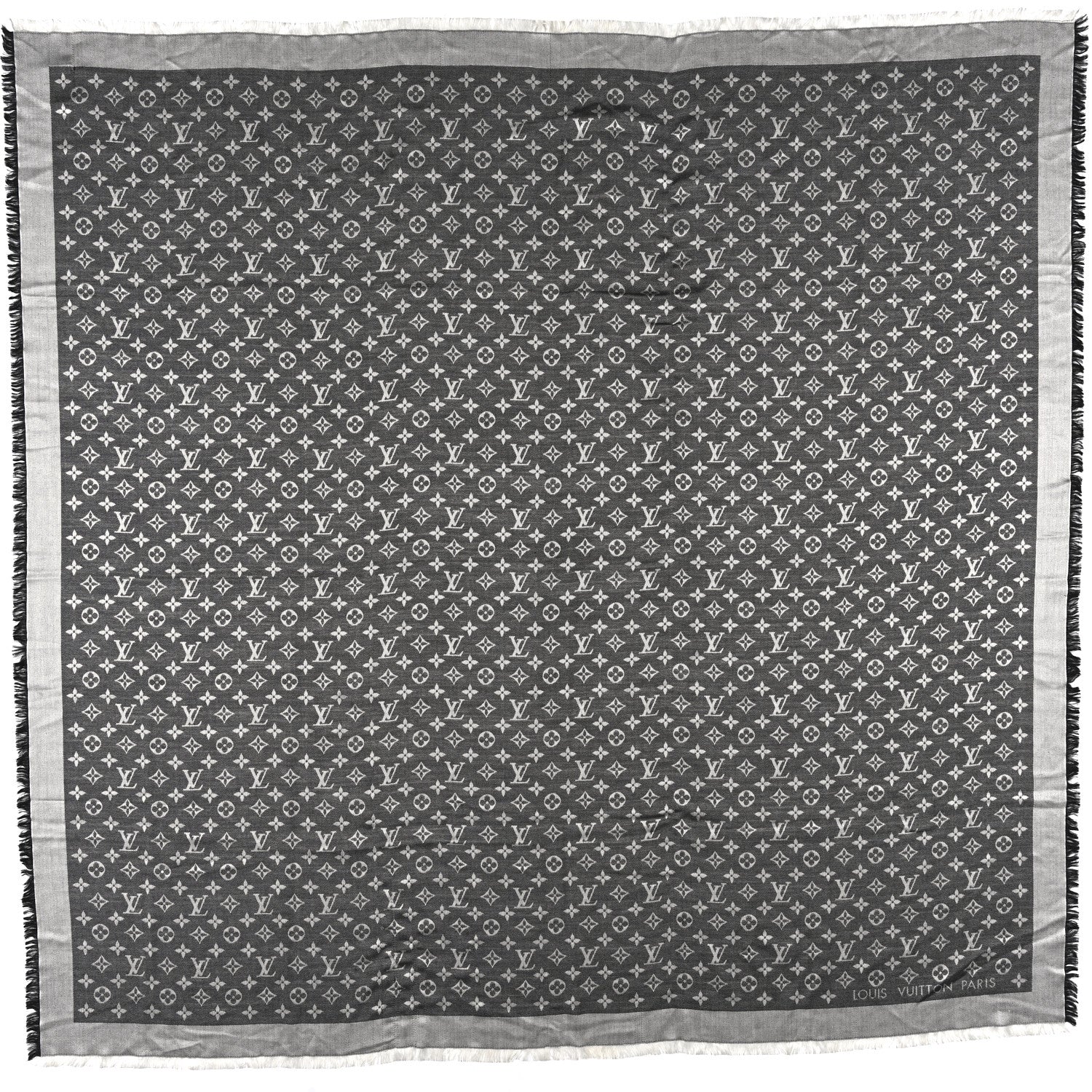 Louis Vuitton Silk Wool Monogram Denim Shawl Black 1 of 5