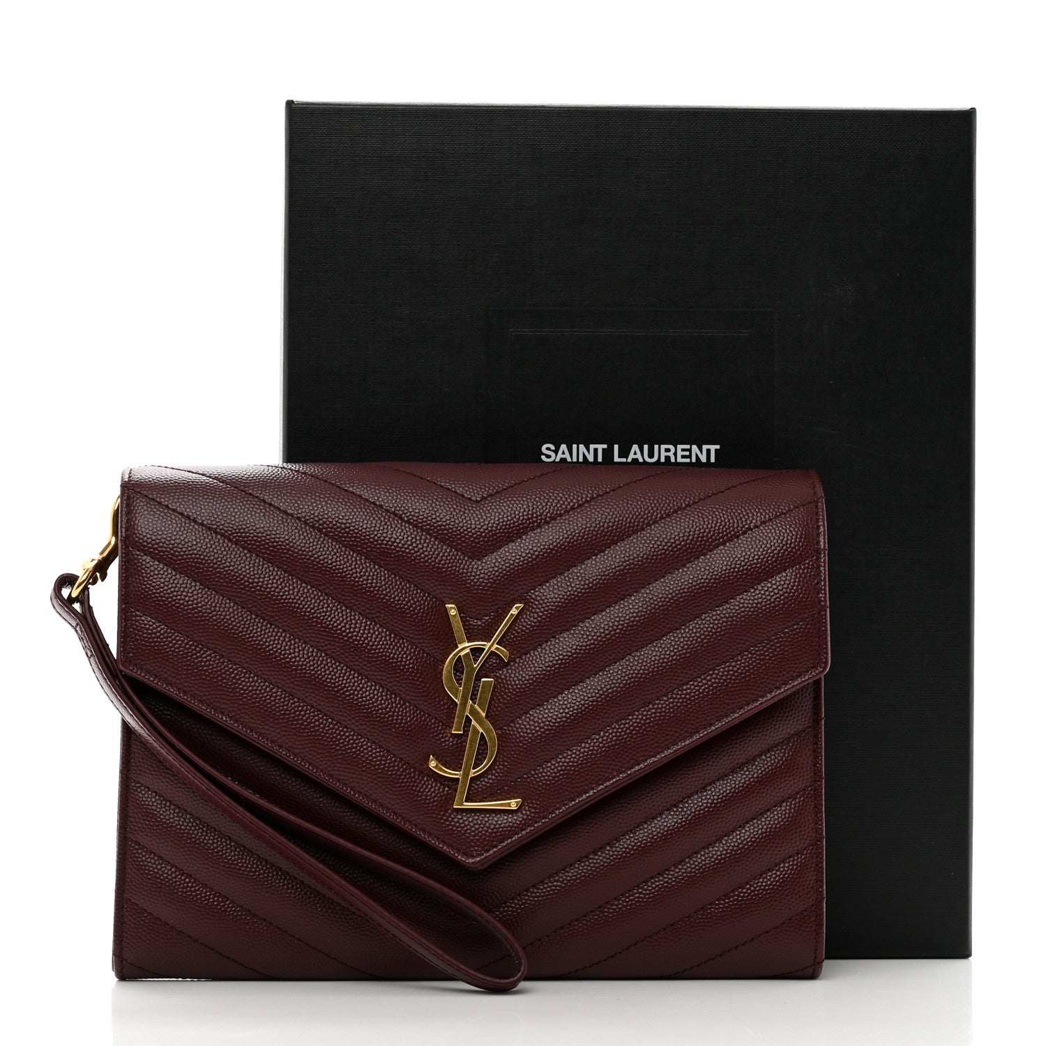 Saint Laurent Grain De Poudre Matelasse Chevron Monogram Envelope Clutch Rouge Legion 8 of 8