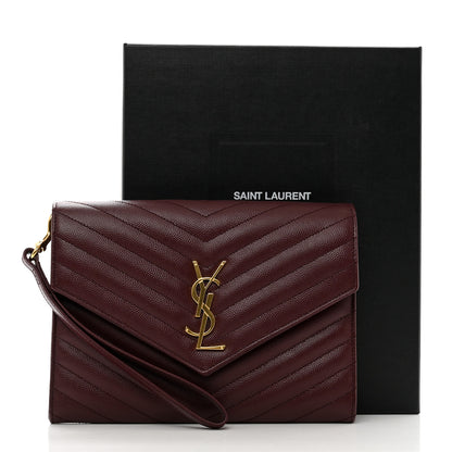 Saint Laurent Grain De Poudre Matelasse Chevron Monogram Envelope Clutch Rouge Legion 8 of 8