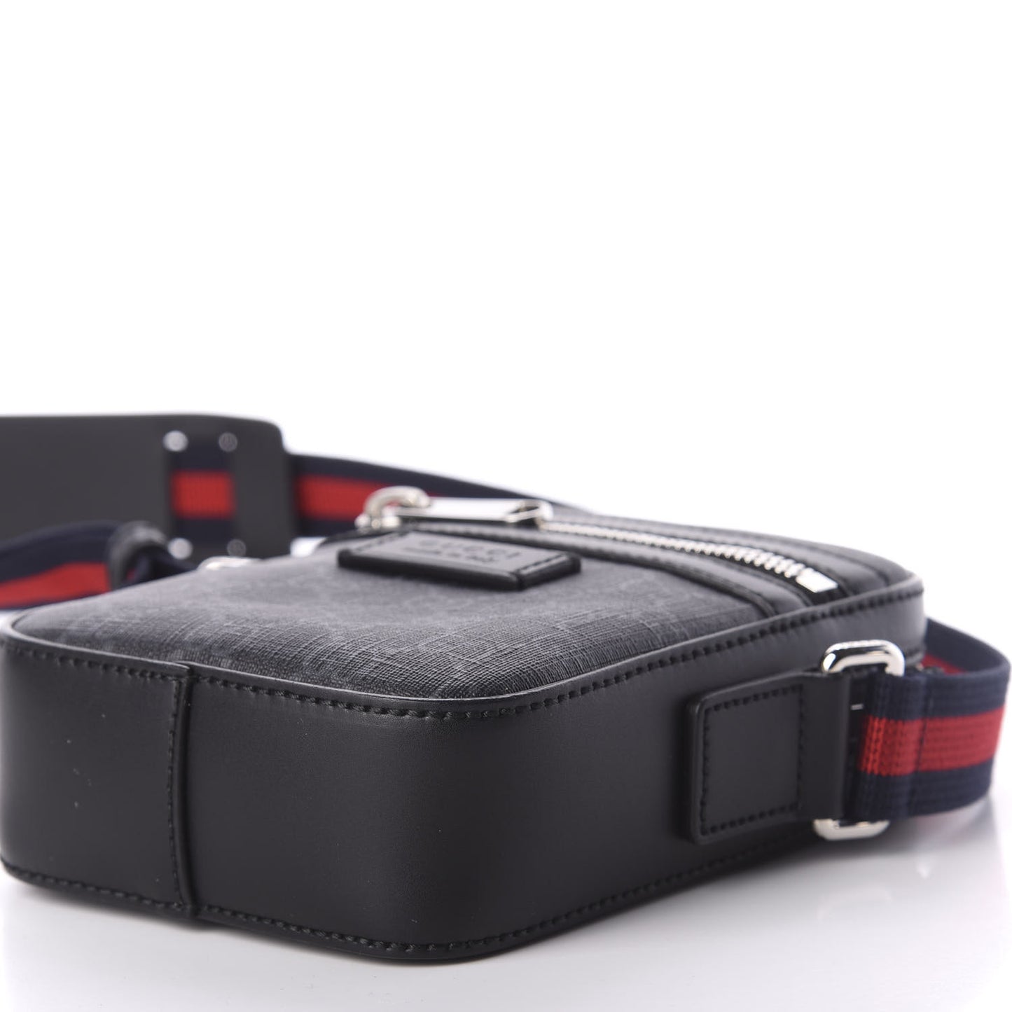 GG Supreme Monogram Appia Calfskin Web Small Camera Messenger Bag Black Grey